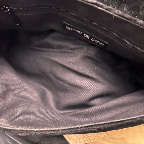 Vintage ESPRIT Cow Print Patchwork Look Shoulder Bag Y2K Purse Black White VTG - Picture 10 of 12